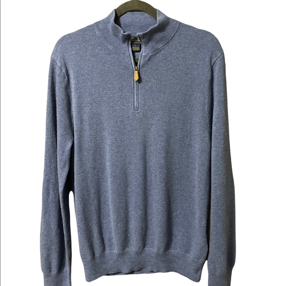 Brooks Brothers Cashmere and Cotton Honeycomb Quarter Zip Blue size Large